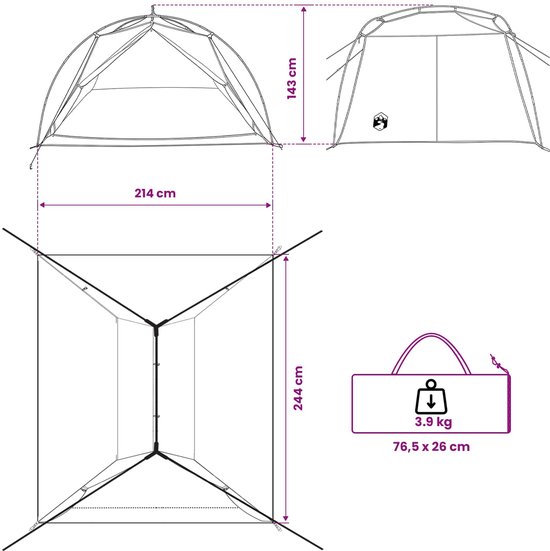 vidaXL - Tunneltent - Grijs - en - Oranje - 4-persoons van Vidaxl — afbeelding 5
