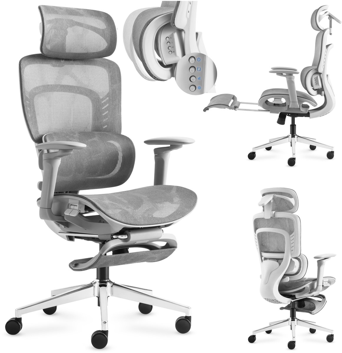 Mark Adler Visioner 8.3 - bureaustoel met lendenmassage - ergonomisch - mesh-stof - grijs