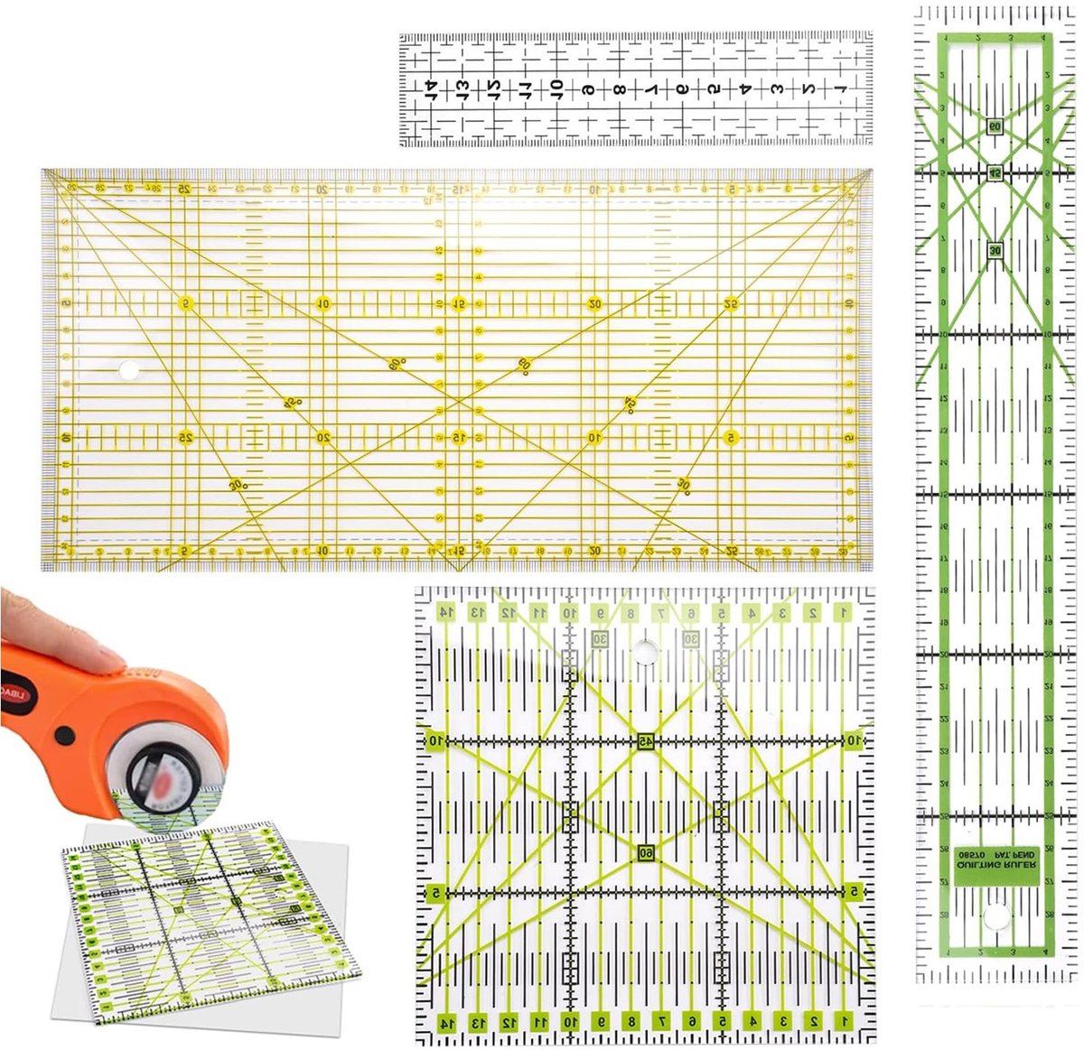 Set van 4 Nauwkeurige Acryl Linialen voor Patchwork en Quilten, Ideaal voor Naaiwerk en Stencils, Maten 3x15 cm, 15x15 cm, 5x30 cm, 15x30 cm