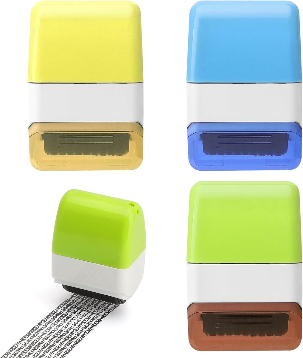 3-delige Data Protection Roll Stamp voor Beveiliging van Adressen en Documenten - Handige Stempel voor Identiteitsbescherming en Privacy (4.1 x 4 x 2.8 x 5.8 cm)