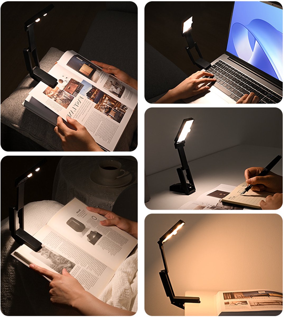 Oplaadbare LED klemlamp wit 700mAh | Opvouwbare draagbare mini boeklamp | Oogvriendelijk als leeslamp en compacte bureaulamp — cadeau in Gadgets - foto 2