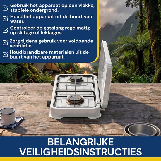 Royal Swiss® 2-Pits Gaskooktoestel Wit - 4.4KW Krachtige LPG Gasfornuis - Met Elektrische Ontsteking en Deksel - Draagbaar Camping Kooktoestel van Royal Swiss — afbeelding 5