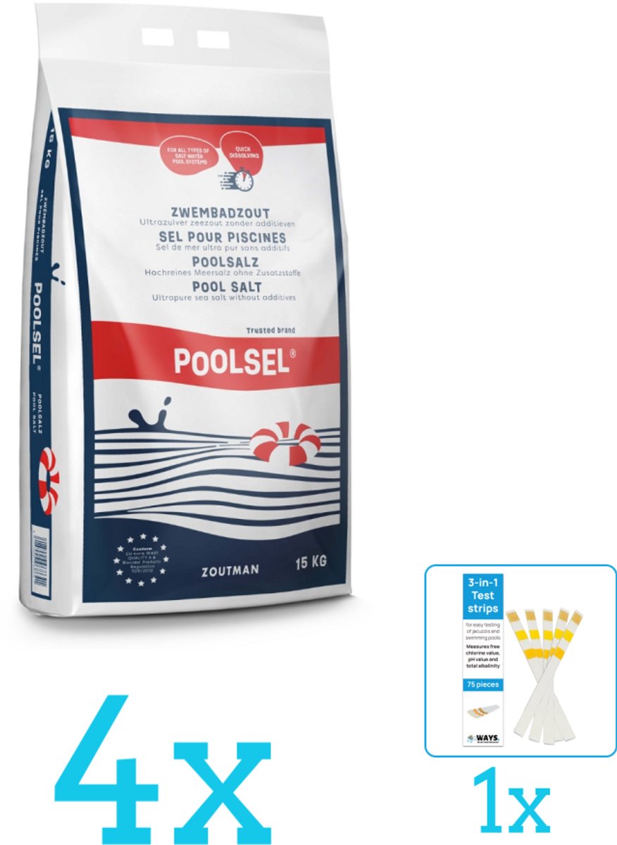 Poolsel - Zwembadreinigingsmiddel - Zwembadzout - 15 kg - Volumebundel - Zwembadzout - 4-delig