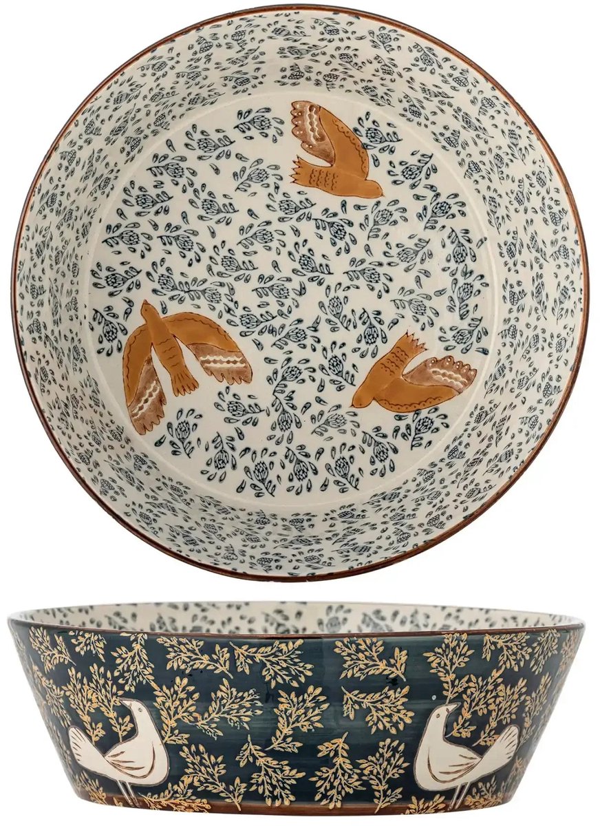 Schaal aardewerk blauw Hezha 28cm