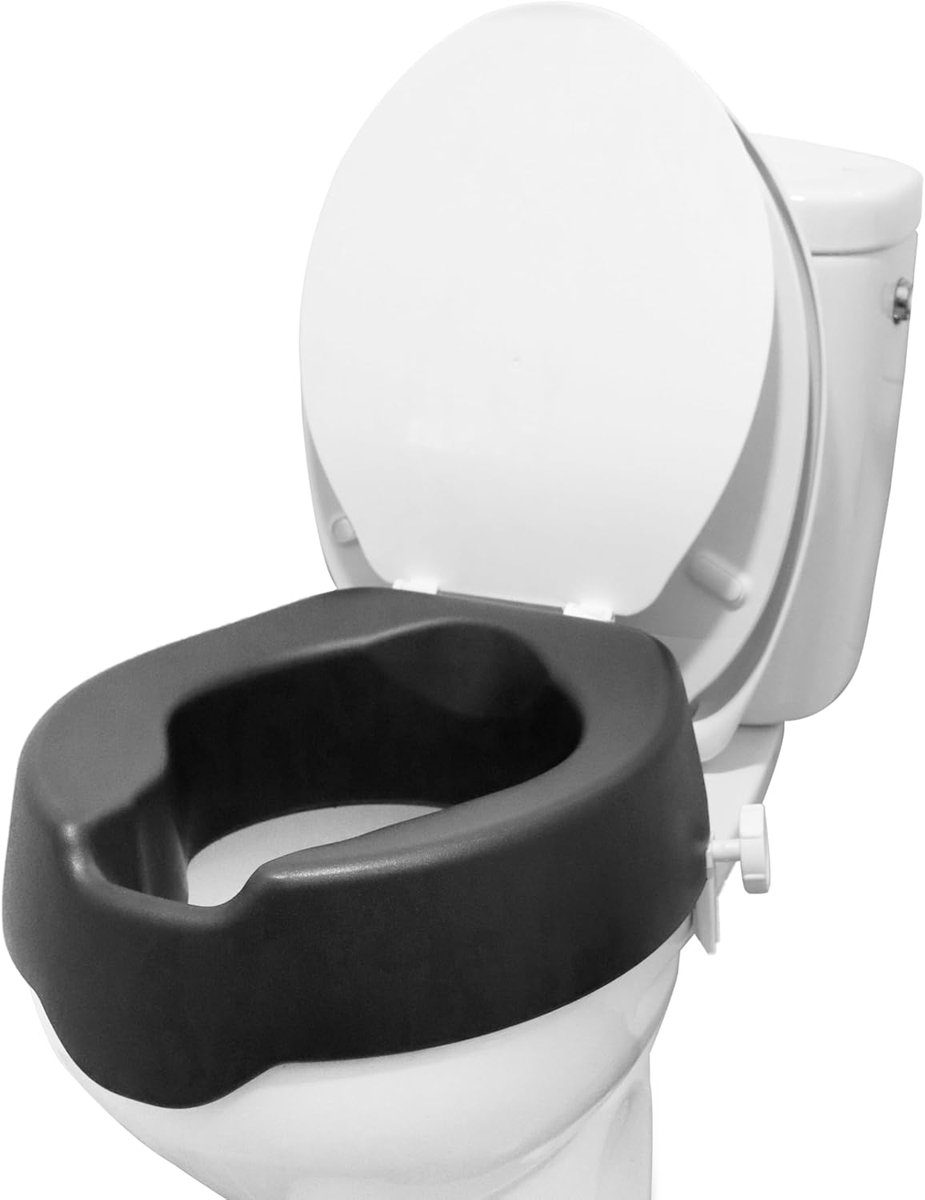 Toiletverhoger Zwart - Verhoogde Toiletbril - Ouderen Helpen - Zachte Polyurethaan Zitting - 10 cm Hoog - Zwart