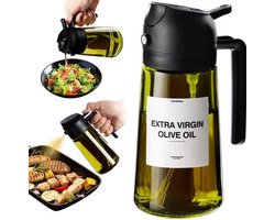SWGOTA Olijfolie Sprayer - Glas - Olijfolie Fles Verstuiver voor Keuken - Oliespray - Oliefles - BBQ Accesoires - Olie Pomp Bakspray - Cooking Spray - Oliekwast - Handmatig spuiten of gieten - Buiten bereik van licht bewaren - 470 ML -Zwart