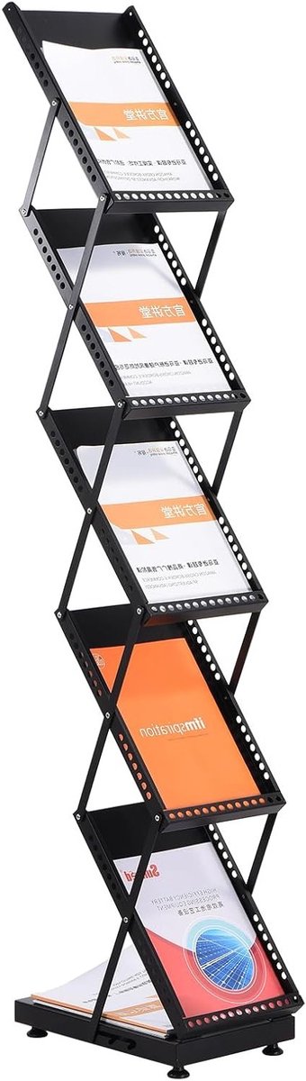 Vouwbare tijdschriftenstandaard met 5 lagen en wielen voor hotel, tentoonstelling, beurs en kantoorgebruik