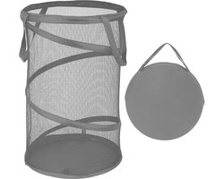 Ulisem - Opvouwbare wasmand - 59 liter pop-up - Met handvatten - Ademend nylon gaas - Ventilerend en geurbestrijdend - Draagbaar en ruimtebesparend - Multifunctioneel voor thuis en reizen - Grijs