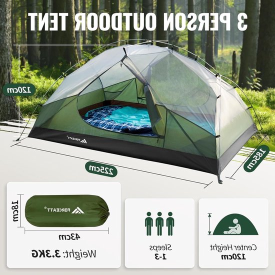 Camping tent voor 2-3 personen met 2 deuren, ventilatie, waterdicht en lichtgewicht voor backpacken, ideaal voor kamperen en wandelen in alle seizoenen. van Camping — afbeelding 2