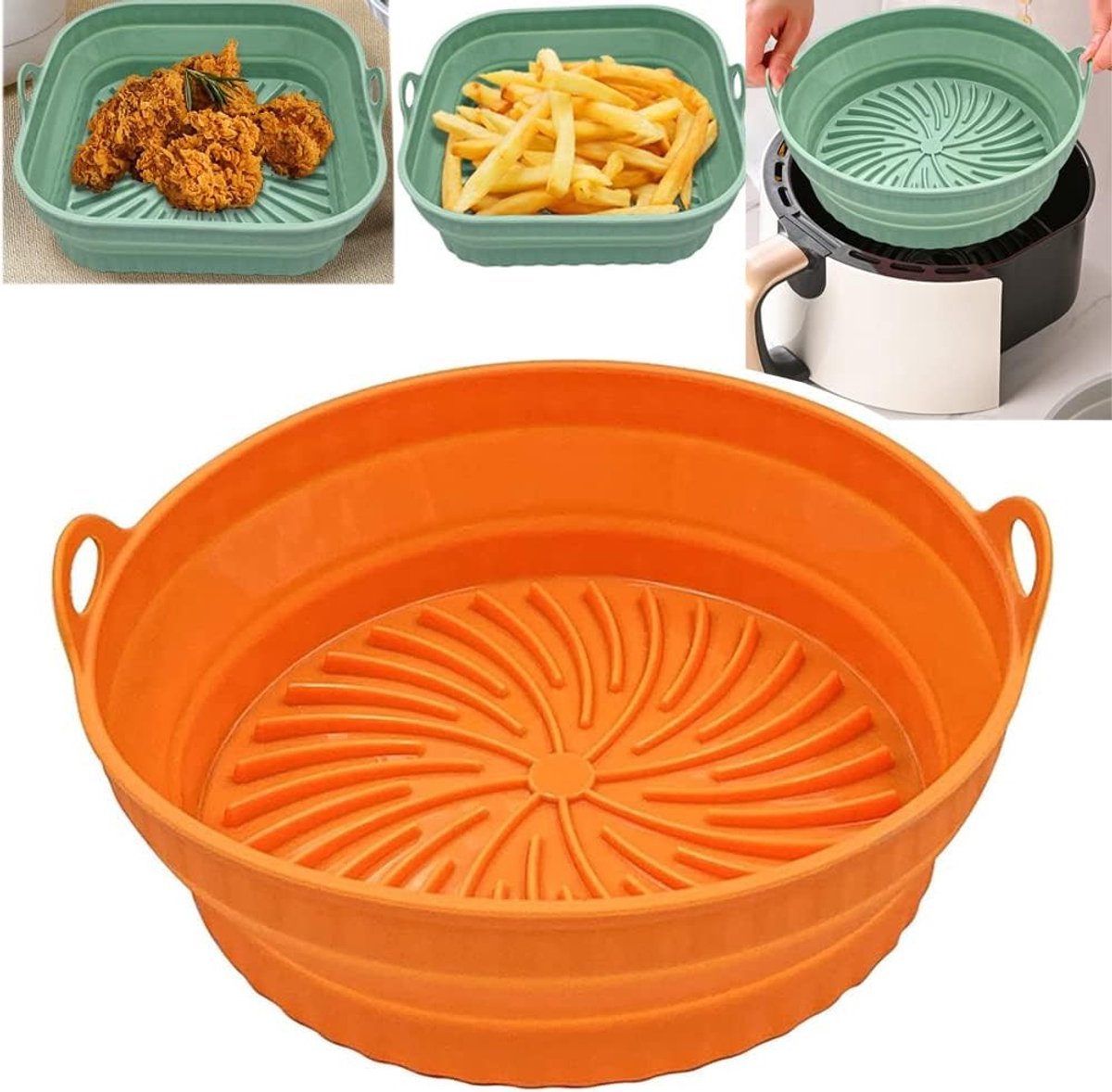 Siliconen Airfryer Mat voor Bakplaat - Vouwbare, Waterdichte en Hittebestendige Bakmat 7,9 inch (Rond Oranje) - Vetvrij en Non-Stick Gebruik
