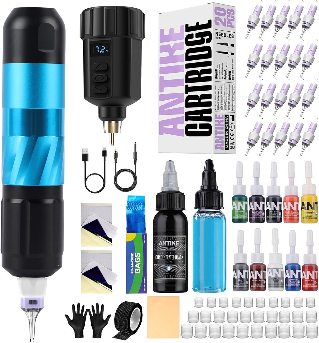 Draadloze Tattoo Machine Set – complete tattoo kit met naalden & inkt