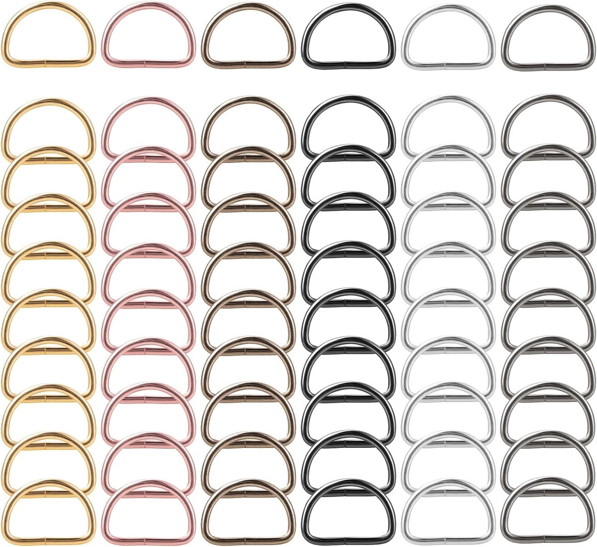 60 Stuks D-vormige Ringen, Multifunctionele Gespen en Clips voor Sleutels, Portemonnees en DIY Projecten, Gemengd in 6 Kleuren, 2,5 cm Groot