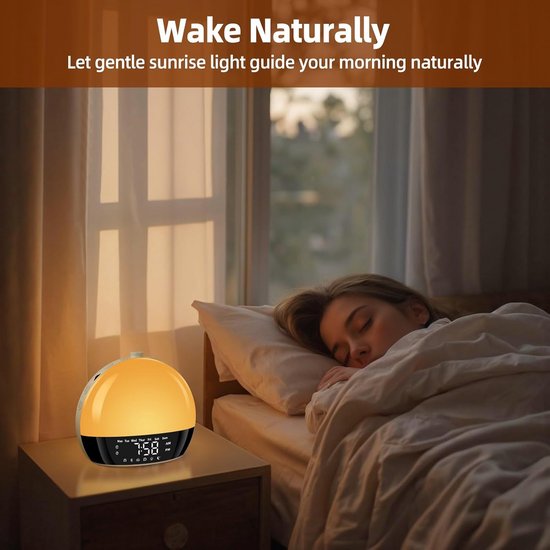 Slimme Wekker met Lichtsimulatie voor Zware Slapers en Bluetooth Speaker — afbeelding 5