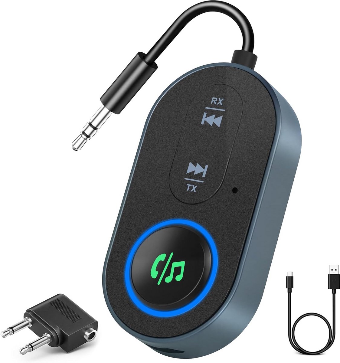 Draadloze Bluetooth Zender Ontvanger 2-in-1 met 3,5mm en Vliegtuig Adapter