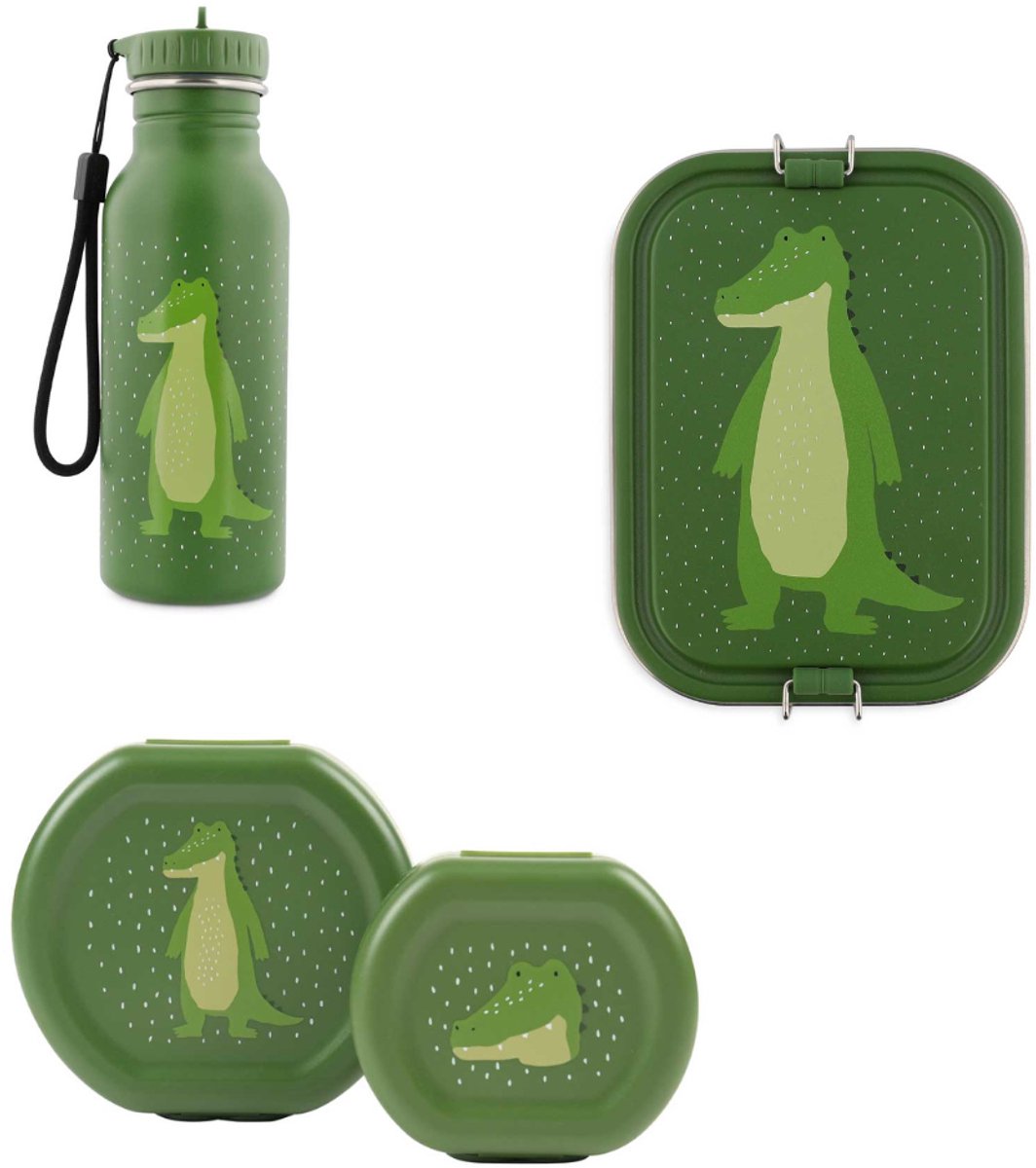 Bundel Trixie Back to School set - Lunchbox/Snackdozen/Drinkfles 500ml - Mr. Alligator