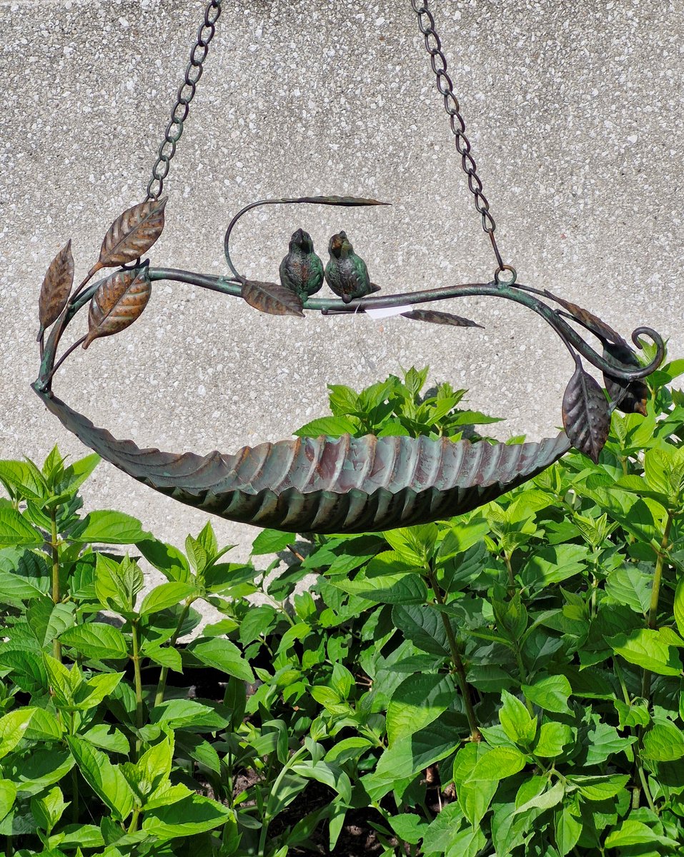 Boutique Trukado - Brocante Vogelbad-Voederschaal - Origineel ontwerp - Blad met Vogeltjes 'L' - (bxhxl) ca. 45cm x 25cm x 20cm