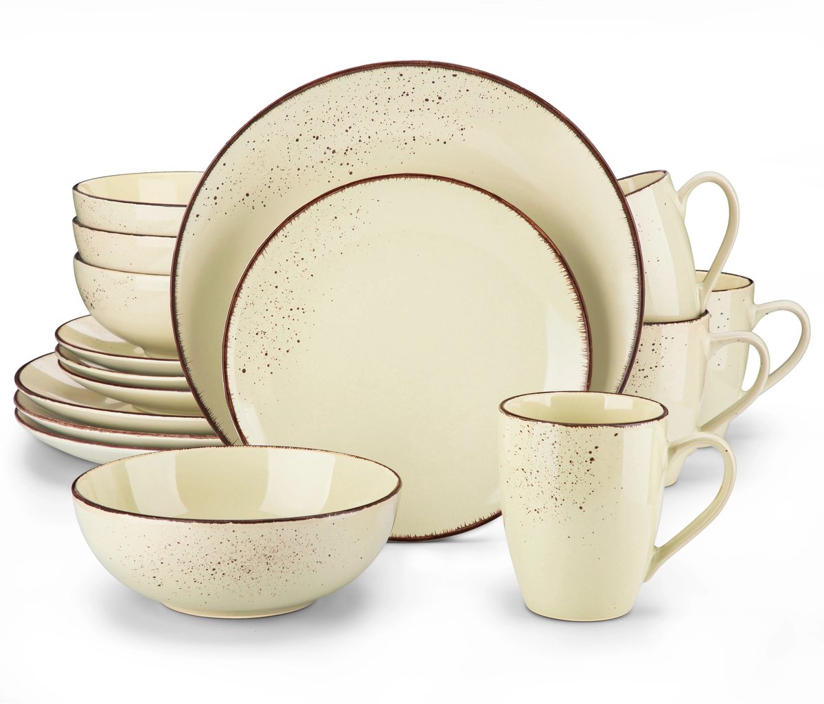 CINK Living® Serviesset 16-delig – Beige Stoneware Keramiek – Inclusief Borden, Kommen & Mokken – Vintage Servies Set voor 4 Personen