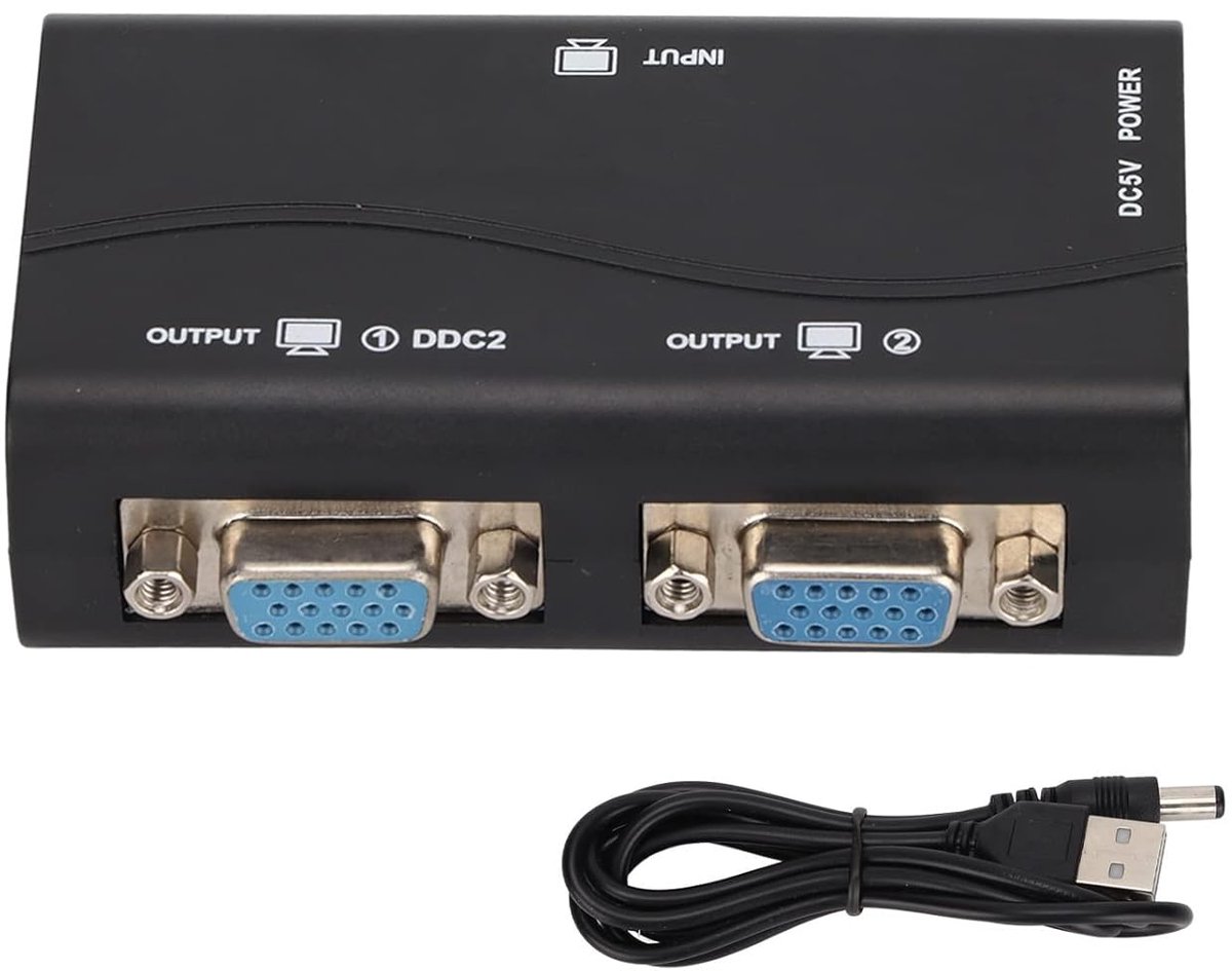 VGA Splitter - Beeldscherm Verdeler - Dubbele Monitor - 250 MHz Bandbreedte - 1 In 2 Uit