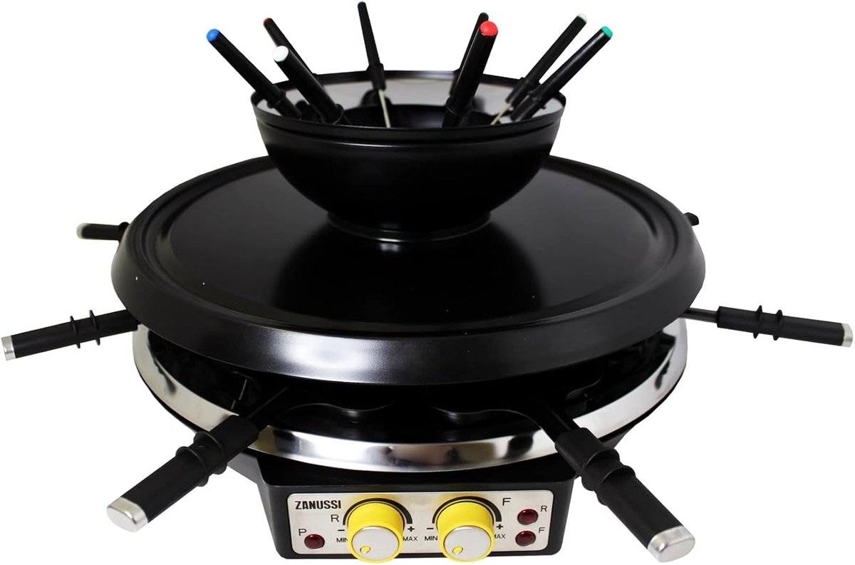 Raclette en Fondue - Gourmet Grill - Gezellig Eten - Dubbele Functie - 44x43cm - Zwart