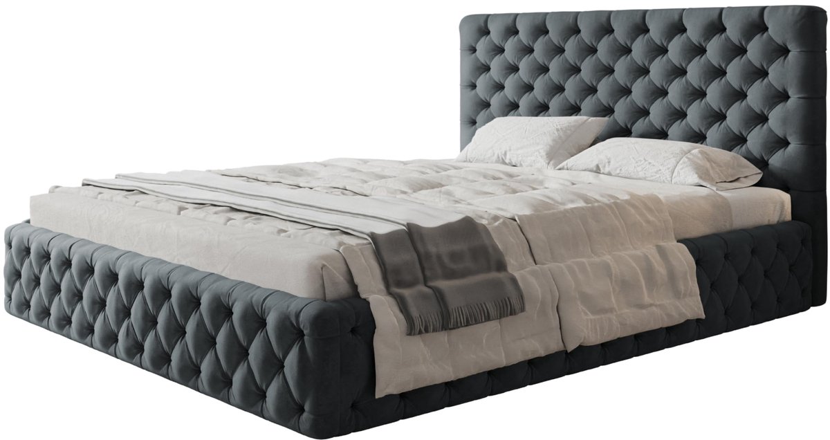 Bed 160x200 - gestoffeerd bed met bedkast en houten frame - elegante bedden - zachte jasmijnstof - collectie Miami, donkergrijs