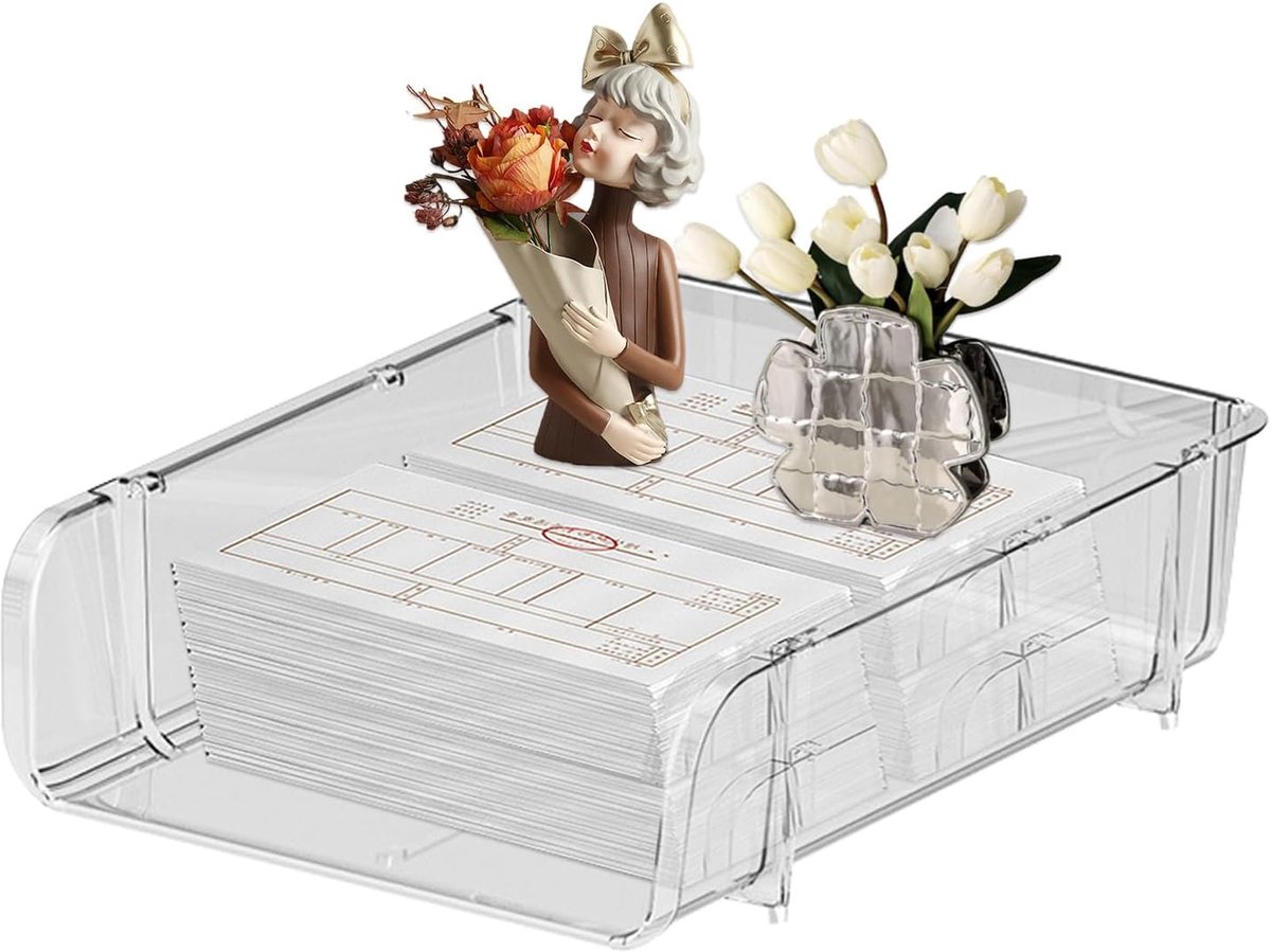 Papier Organisatie Tray - Documenten Houder - Thuis Kantoor - Stapelbaar Ontwerp - 38.3 x 32.9 x 11.6 cm - Transparant