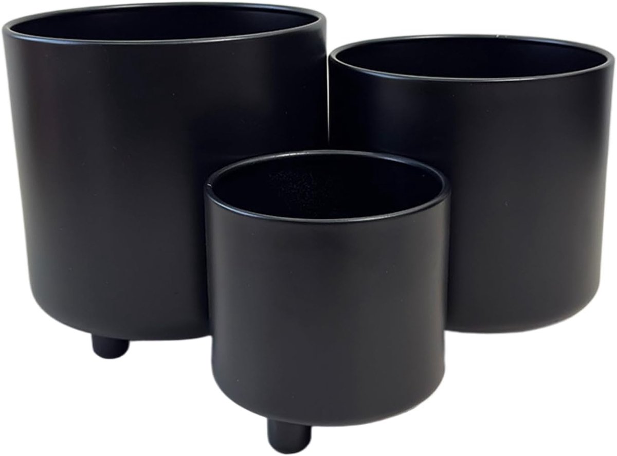 Plantenpotten Set - Binnenpotten Buiten - Planten Decoratie - Roestvrij Metaal - 3 Maten - Zwart