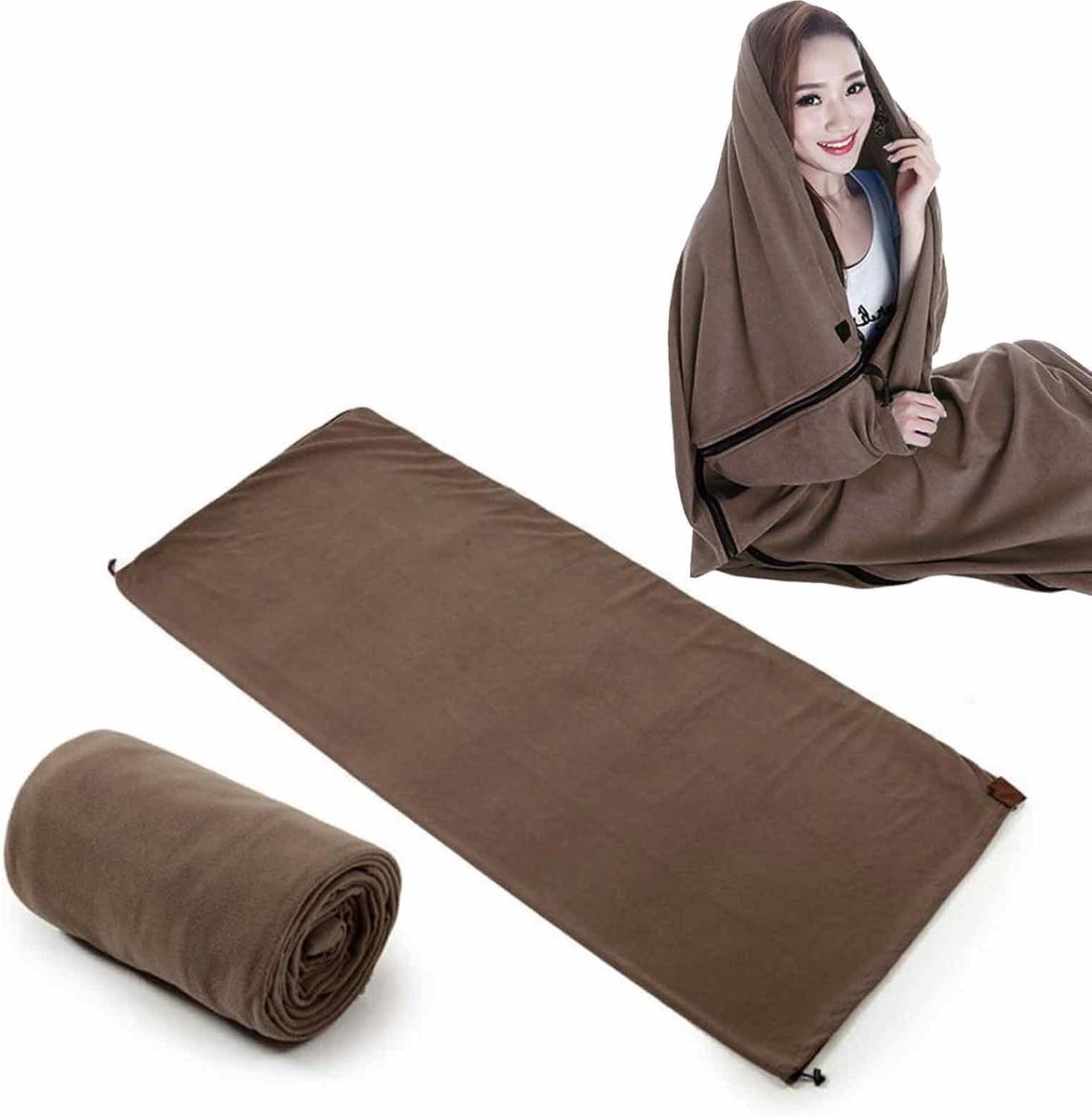 Slaapzak Liner - Fleece Deken - Kamperen en Reizen - Warm en Huidvriendelijk - 180 x 80 cm - Bruin
