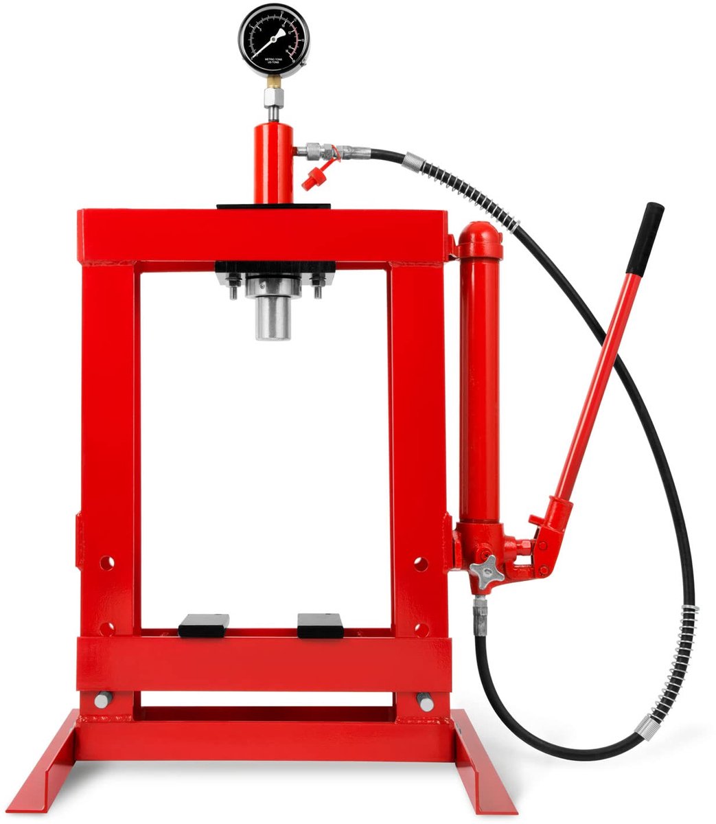 Hydraulische Pers - Werkplaatspers Tafelpers - Metaal Bewerken - Met Manometer - 10 Ton - Rood