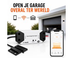Slimme Garagedeur Opener | Garagedeur module | Wifi | App bediening Tuya | Eenvoudige installatie | Spraak Google Alexa | Automatische schema's | Wit