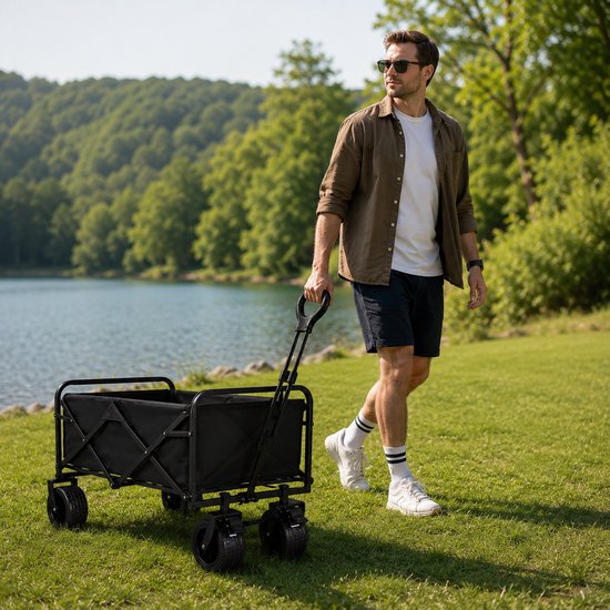Celestul Bolderkar Opvouwbaar - 100 Liter - 75 KG Draagkracht - Draaibare wielen mét rem - 70×43×72cm - Verstelbare hendel - Inklapbare Bolderwagen - Compact - Zwart van Merkloos — afbeelding 5