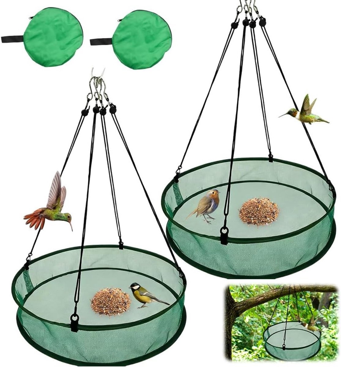 Set van 2 Ronde Vogelvoeders, Mesh, 20 x 4 Inch, Ideaal voor Buiten, Balkon en Tuin, Voederdispenser voor Vogels, Eenvoudig te Hangend en Vulbaar