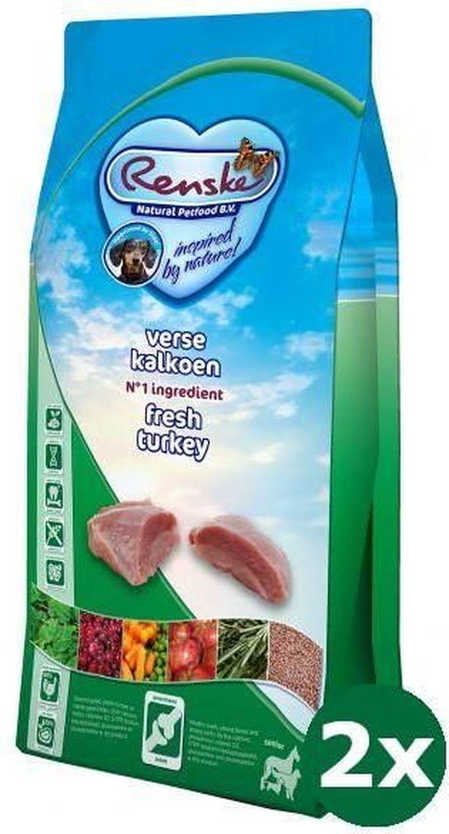 2x2 kg Renske super premium senior kalkoen graanvrij hondenvoer