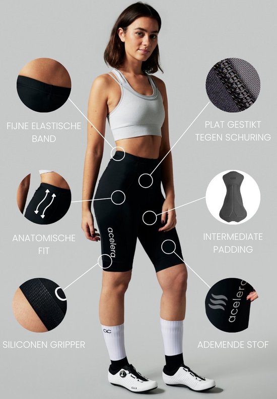 Acelera Essential Fietsshort Dames met Zeem - Fietsbroek - Wielrenbroek - Wielerbroek - Mountainbike - Bibshort - Spinning - Fietskleding - Koersbroek - Kort - Dames - Maat XS van Merkloos — afbeelding 4