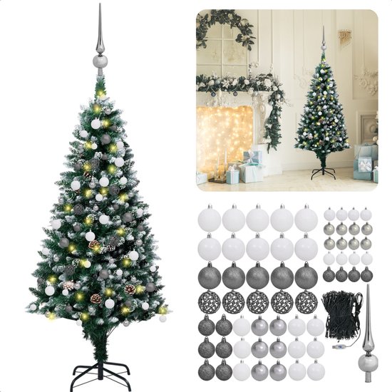 HENGMEI Ilex Christmas Tree 150 cm Artificial Christmas Tree with 8 Light Modes Lighting Stand Pine Cones Dense Branches Christmas Tree Diameter 90 cm