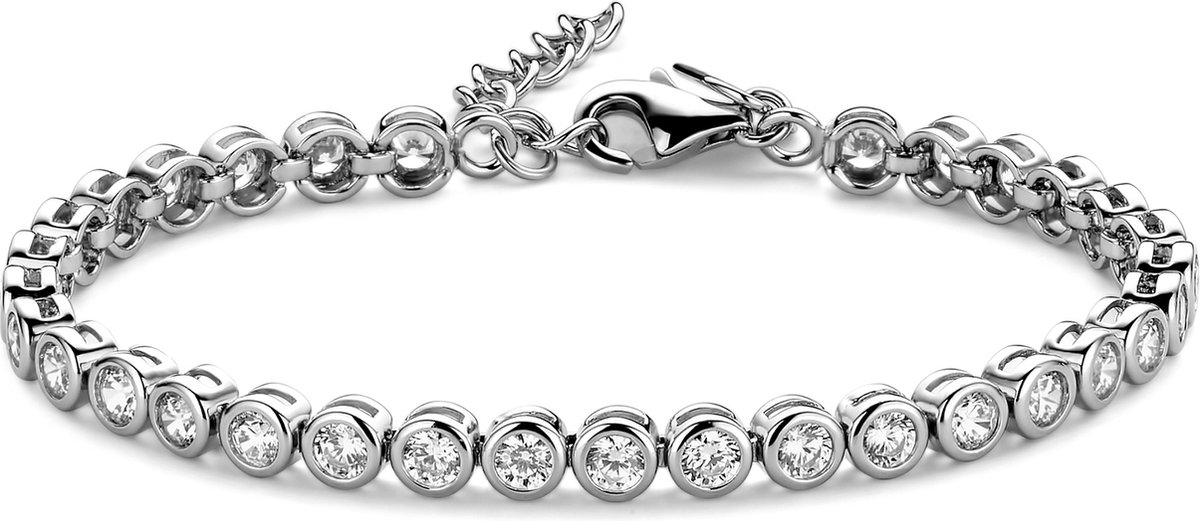 New Bling 9NB-0627-R Zilveren Armband - Dames - Tennisarmband - Zirkonia - In kastje gezet - 4 mm - Rhodium - 15,5 + 3 cm - Zilver