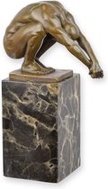 Homme nu - La plongée - Sculpture en bronze - Sculpture d’art - Figurine en bronze - Piédestal en marbre - Décoration intérieure - 9x15x23