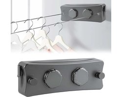 Uittrekbaar wasrek 2 x 51 m grijs roestvrij staal - zonder boren - wandmontage waslijn - 22 kg belasting - intrekbare wanddroger - balkon badkamer