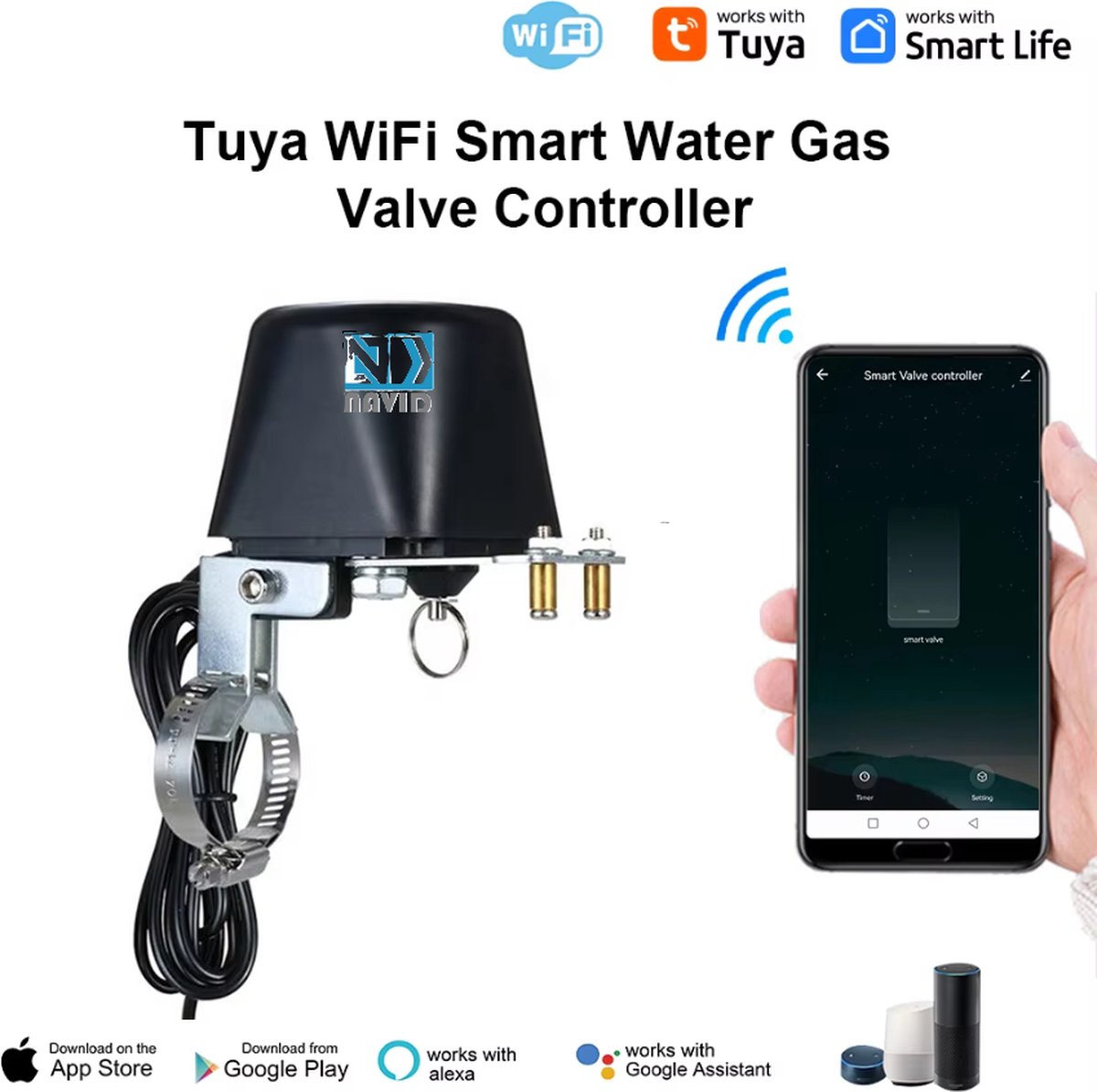 Tuya water/gas regelaar - WiFi - Slimme – Alexa & Google Voice Command | Compatibel met Waterleksensoren | Smart life