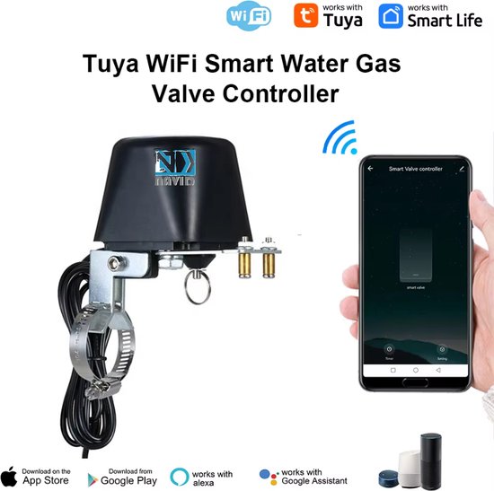 Tuya water/gas regelaar - WiFi - Slimme – Alexa & Google Voice Command | Compatibel met Waterleksensoren | Smart life