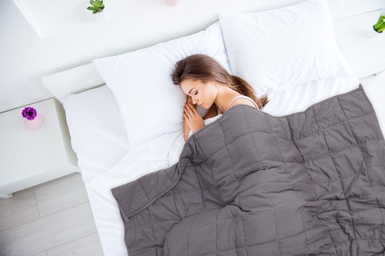 Couverture lestée SleepMed - 9 KG - 140 x 200 cm - Perles de verre - Anthracite - Meilleur sommeil - Lavage à la main