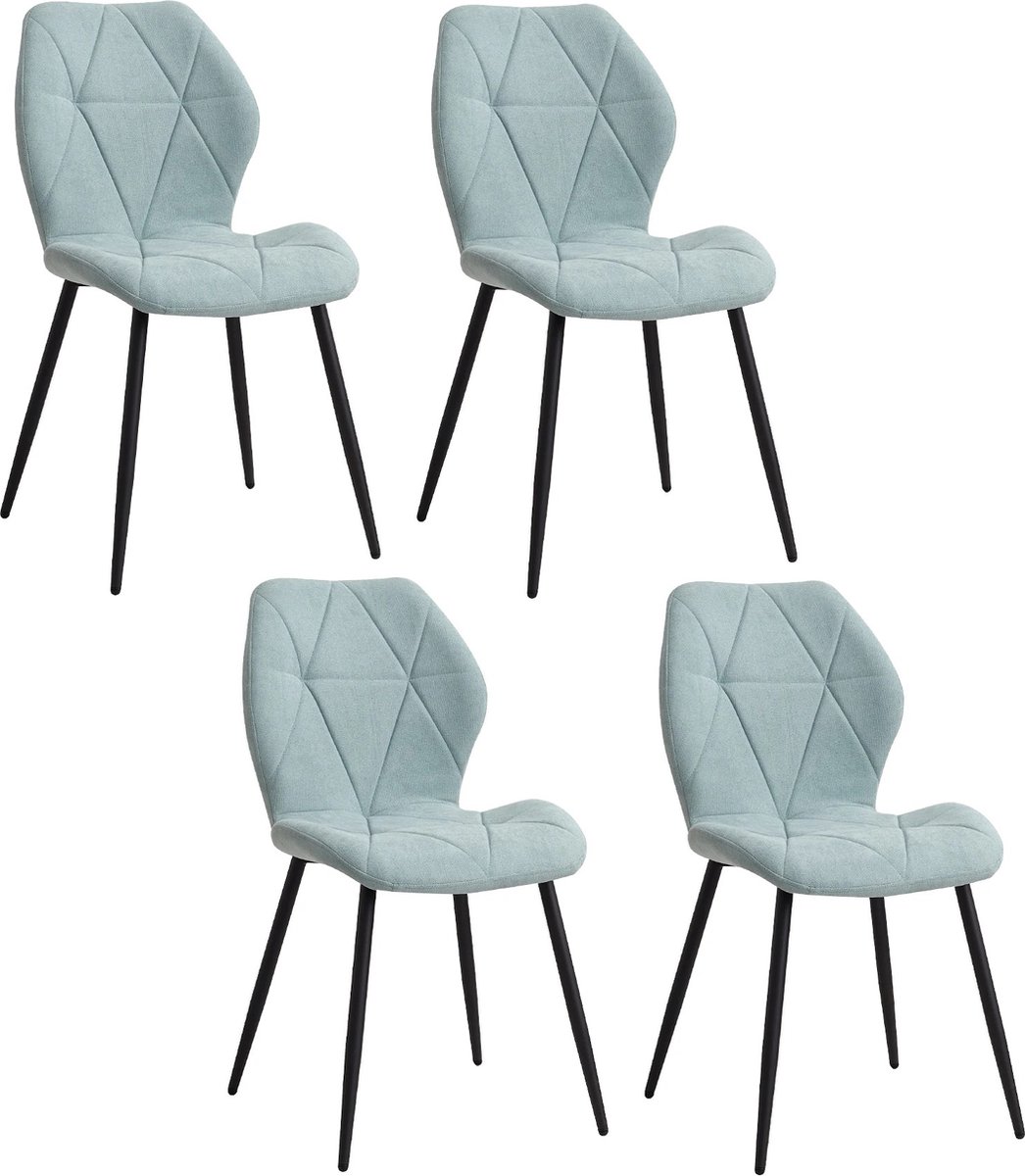 Set van 4 Gestoffeerde Eetkamerstoelen - Duurzaam Fluweel - Velvet Stoelen - Gewatteerde Linnen Stof met Metalen Poten
