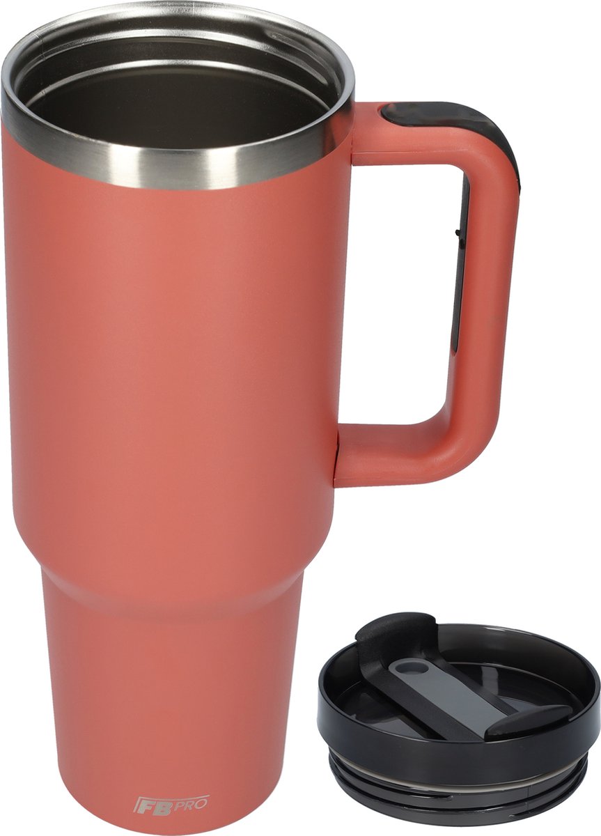 Thermos drinkbeker tumbler 1.2L met handvat en rietje - Vacuüm geïsoleerde drinkfles - Dubbelwandige waterfles - Koffiebeker - Travel mug - Thermosbeker to go - Thermoskan ideaal voor warm en koud weer - 1200 ML - Rood – foto 7