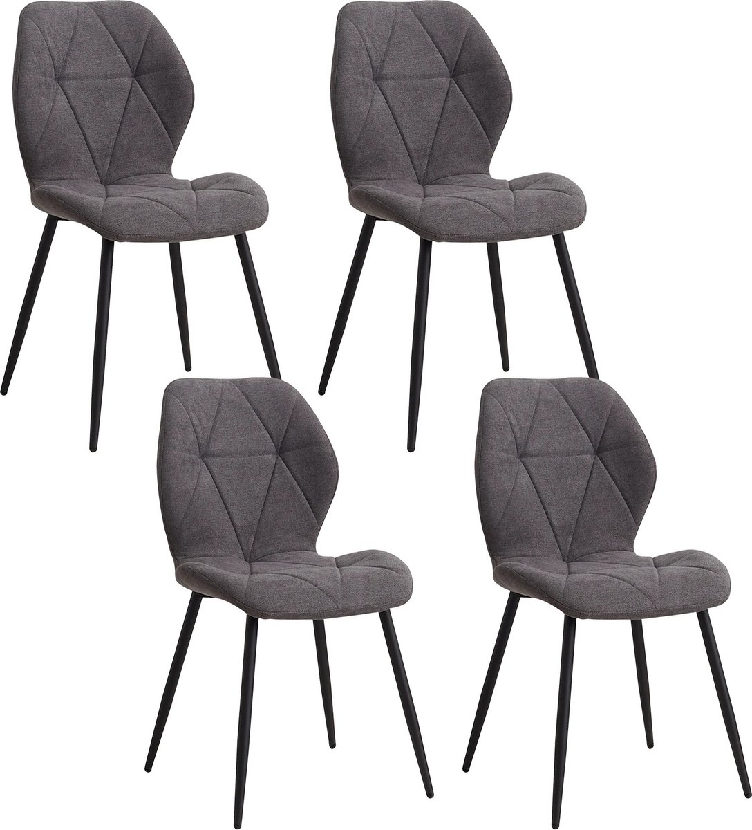 Set van 4 Gestoffeerde Eetkamerstoelen - Duurzaam Fluweel - Velvet Stoelen - Gewatteerde Linnen Stof met Metalen Poten
