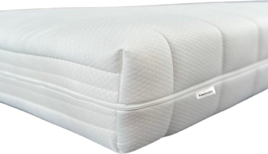 Witte matras met ritssluiting en het 'EasyBedden' logo.