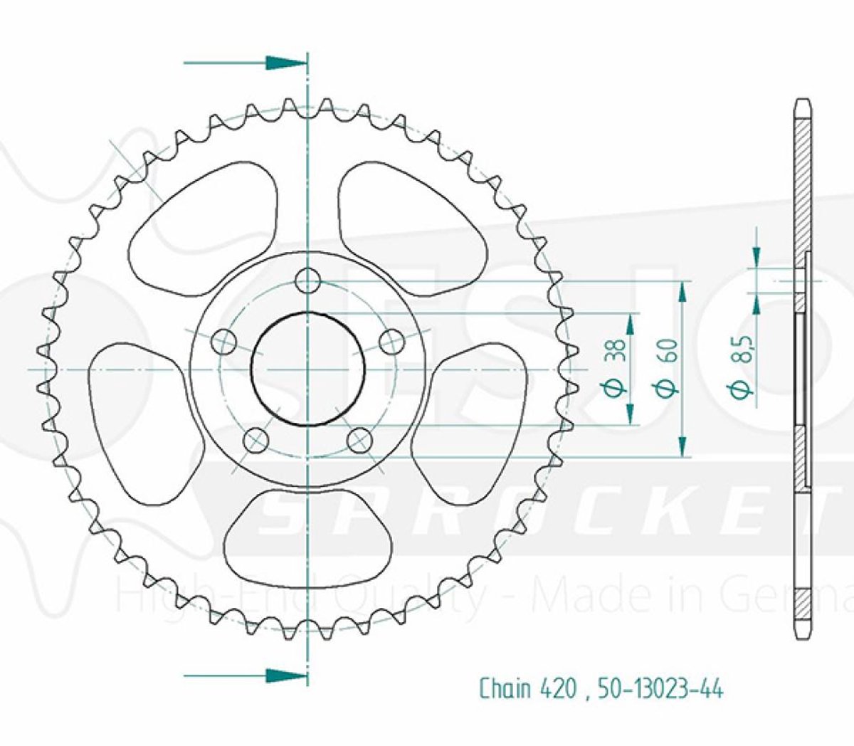 Couronne transmission Esjot pour moto MSA 50 Rse 1999-01 13023 44 dts alésage 38