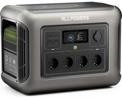 Powerstation R1500WE - Draagbare Powerstation – 1152Wh / 1 Kwh - LiFePO4 Batterij - 1800W - Piek 3000W - 11 Outputs AC/DC & USB - Snellaadfunctie - 4x AC Uitgang – Ideaal voor Huis en Camping - 2x Draadloos Laden - Krachtcentrale - Inclusief APP
