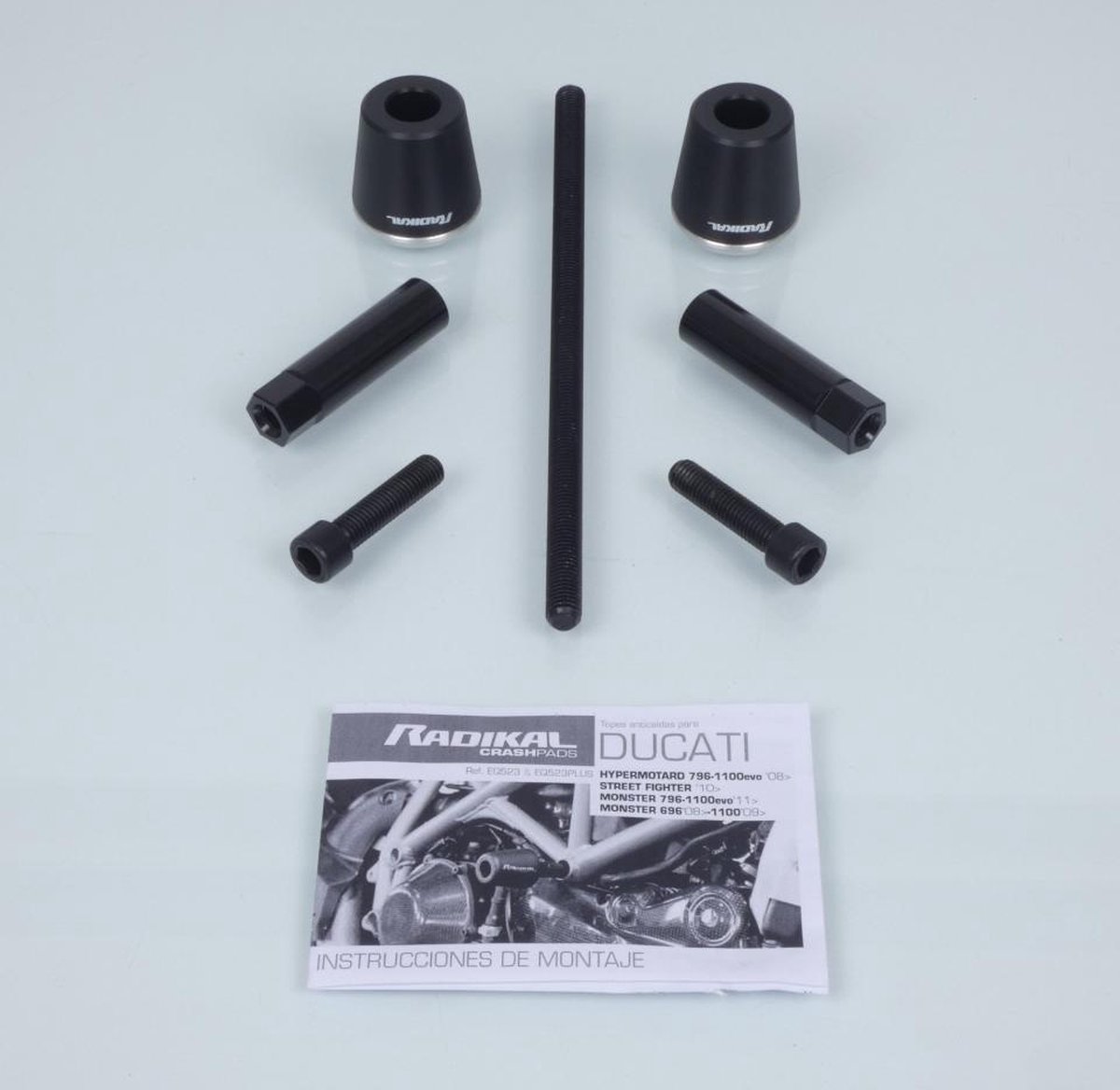 Tampon pare carter Radikal pour Moto Ducati 696 Monster Après 2008 EQ523PLUS Neuf Noir