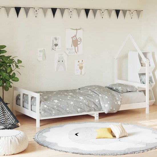 vidaXL Kinderbedframe 90x190 cm massief grenenhout wit, kinderbed, peuter bed, halfhoogslaper, peuterbed, junior bed, bedhuisje