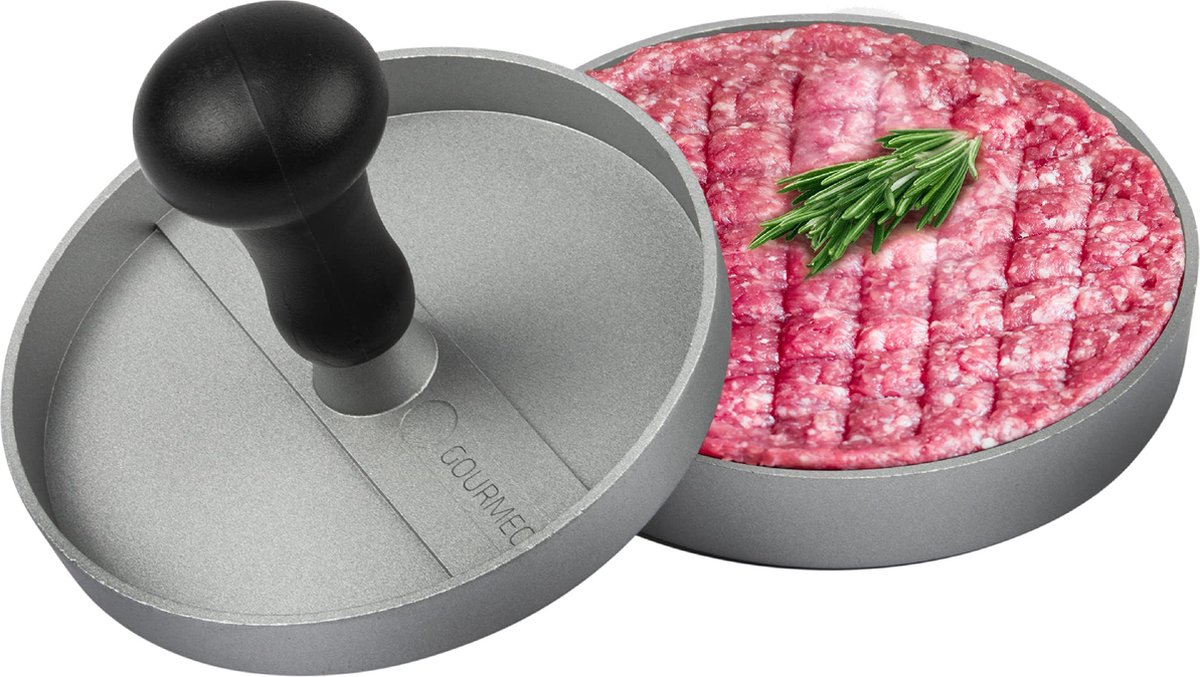 GOURMEO Burgerpers van gegoten aluminium met antiaanbaklaag + 50 vellen anti-aanbakpapier - hamburgerpers, hamburgerpers, hamburgerpers
