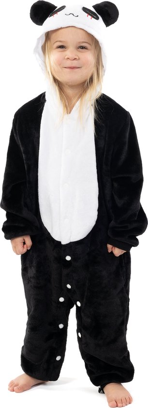 KIMU Onesie Kung Fu Panda Pak - Maat 140-146 - Pandapak Kostuum Zwart Wit Beer - Kinder Dierenpak Jumpsuit Pyjama Huispak Jongen Meisje Halloween